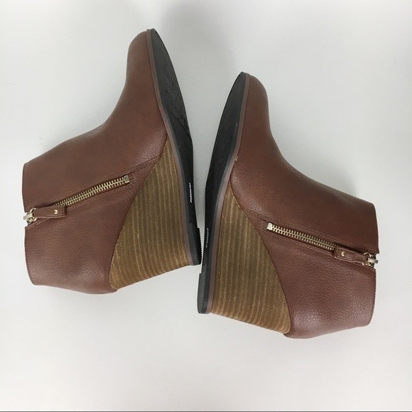 Dr Scholls Size 9.5 Wedge Ankle Boots Booties Copper Brown‎ Faux Vegan Leather - Picture 6 of 8